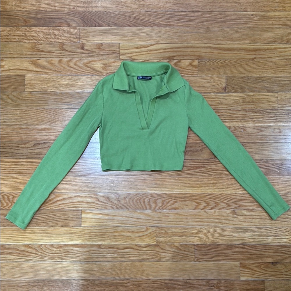 Zara Green Long Sleeve Crop Top